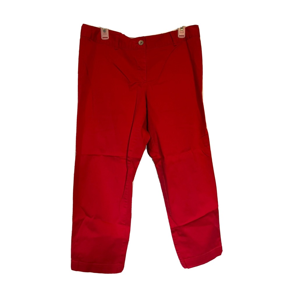 Grisbi‎ Red Stretch Cotton Cropped Trousers Womens Size 12 Zip Fly Casual Pants